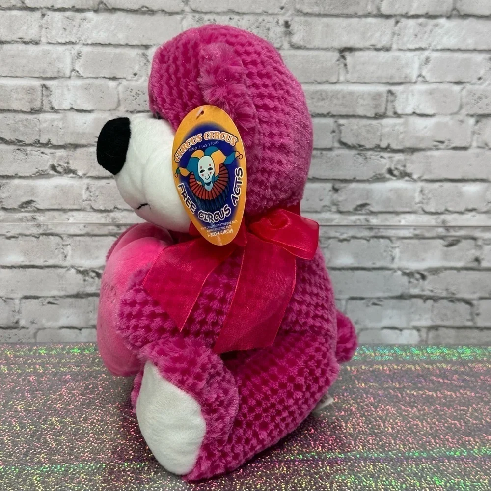 Circus Circus Pink BEAR I Love Reno Plush Waffle Fur Bow Heart Stuffed Animal